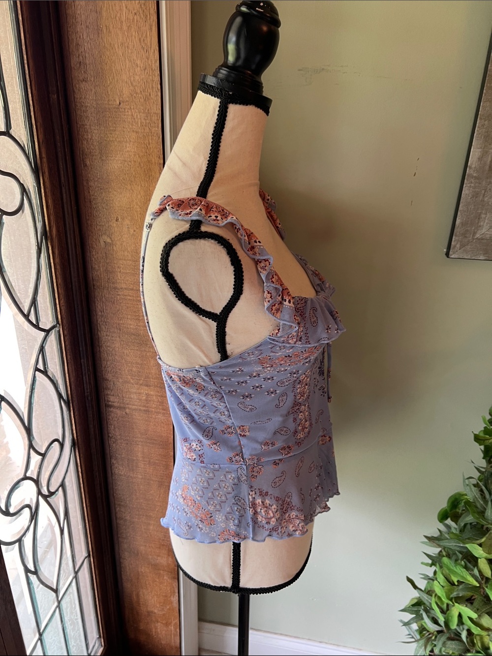 Light Blue Paisley Ruffle Tank Top - Picture 5 of 8